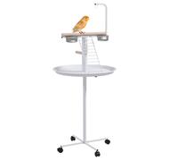 PawHut Bird Table, Bird Feeding Station with Wheels, Perches, Stainless Steel Feed Bowls, Round Tray for Indoor - White White