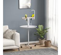 Pawhut Bird Table With Four Wheels, Perches, Stainless Steel Bowls, Round Tray