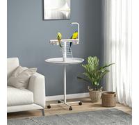 PawHut Bird Table w/ 4 Wheels, Perches, S/Steel Bowls, White