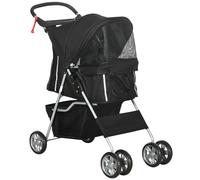 Pet Stroller Carrier Foldable Deluxe Jogger Walk Travel Dog Cat Black - Black - Pawhut