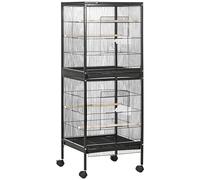 Pawhut Budgerigar Cage, Bird Cage Budgie Cage 2 In 1 Large Aviary with Wheels Removable Trays for Finch Canaries Cockatiels, Black Aosom UK