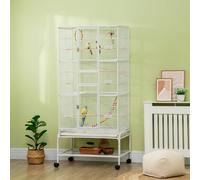 Pawhut Budgie Cage With Rolling Stand Toy For Canary Finch Cockatiel Parakeet In White White