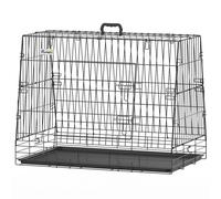Pawhut Car Dog Crate 35", Collapsible Slanted Travel Dog Cage With Tray In Black Black