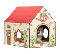 Pawhut Cardboard Cat House With Scratcher/catnip, 42 X 30 X 37Cm, For Indoor Cats In Brown Brown