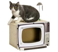 PawHut Cardboard Cat House with Scratcher, TV-Shaped Box for Indoor Cats | Catnip, Toy Mouse