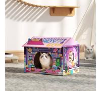 Pawhut Cardboard Cat House With Scratching Board & Catnip, Gaming Style In Pink Pink