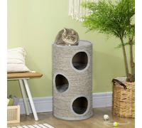 PawHut Cat Barrel Kitten Tree Tower for Indoor Cats, Cat Climbing Frame, Covered in Sisal, Cosy Platform - Light Grey