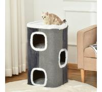 PawHut Cat Barrel Scratching Post Tree, Plush Fleece Indoor Cat Tower, Grey