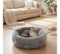 PawHut Cat Bed, Reversible Dog Pet Bed for Indoor Cats and Small Dogs, Round Bed with Supportive Bolster, Dark Grey