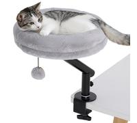PawHut Cat Bed for Desk, 360° Rotatable Adjustable Elevated Cat Desk Bed, Comfortable Soft Plush Kitten Hammock Nest Cushion Machine-Washable