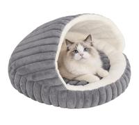 PawHut Cat Bed for Indoor Kittens w/Non-Slip Bottom, 50 x 50 x 32 cm, Grey | Cat Cave House, Washable Cushion, Soft Pet Bed for Indoor Warmth & Comfort