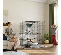 PawHut Cat Cage Indoor, DIY 4 Tier Wire Cat Enclosure with Hammock, Ramps, Doors, Jumping Platforms, Detachable Catio Indoor for 1-3 Cats, 105 x 105 x 140 cm, Black Black