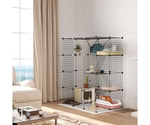 PawHut Cat Cage Indoor, DIY 4 Tier Wire Cat Enclosure with Hammock, Ramps, Doors, Jumping Platforms, Detachable Catio Indoor for 1-3 Cats, 105 x 70 x 140 cm, Black