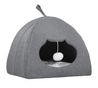 PawHut Cat Cave Bed for Indoor Kittens, Cat House with Removable Cushion and Teaser Ball, Kitty Igloo with Anti-Slip Base, 42 x 42 x 39 cm, Grey