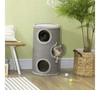 PawHut Cat Barrel Kitten Tree Tower for Indoor Cats, Cat Climbing Frame, Covered in Sisal, Cosy Platform - Light Grey