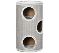 PawHut Cat Barrel Kitten Tree Tower for Indoor Cats, Cat Climbing Frame, Covered in Sisal, Cosy Platform - Light Grey