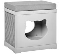 PawHut Cat House Bed Kitten Cave Cube Indoor for Small Pet with Removable Sisal Scratching Pads Soft Cushions, 41x30x36 cm, Grey