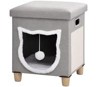 PawHut Cat House Cave with Scratching Pad Toy Ball for Indoor Kittens Grey