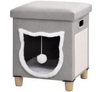 PawHut Cat House Cave with Scratching Pad Toy Ball for Indoor Kittens Grey | Cat Bed Cube, Soft Detachable & Washable Cushion