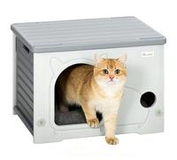PawHut Cat House, Enclosed Pet Shelter, Stackable Cat Bed Condo with Removable Washable Cushion, for Indoor Outdoor, Grey