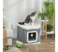 PawHut Cat House for Indoor Kittens 2-Level Cat Cave Bed Flush Top Bed Grey