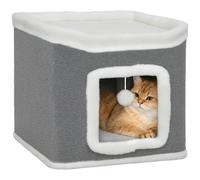 Pawhut Cat House For Indoor Kittens, 2-Level Cat Cave Bed, Grey Grey