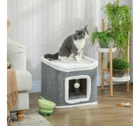 PawHut Cat House for Indoor Kittens, 2-Level Cat Cave Bed, Grey - Grey - Particle Board, Carpet Fabric, Plush - 1