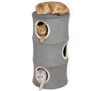 PawHut Cat House for Indoor Kittens, Cat Condo w/Removable Washable Cover | Modern Barrel-Shaped Kitty Cave Bed, Stable Multi-Level Kitten Hideaway for Play & Rest, 40 x 40 x 80 cm, Grey