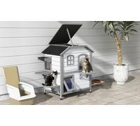 PawHut Cat House Spacious Two-Level Design for Indoor/Outdoor Use