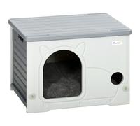 PawHut Cat House Stackable Pet Shelter with Removable Cushion for Indoor Outdoor Use Grey