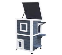 Wooden Cat Condo House 2-Floors with Window Grey