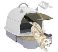 PawHut Cat Litter Box Covered Kitty Litter Box with Lid Scoop Deodorizing Bags for Odor Control Privacy Portable Easy to Clean Gray