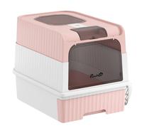Pawhut Cat Litter Box, Enclosed Cat Litter Box W/ Lid, Pull-Out Drawer Tray In Pink Pink
