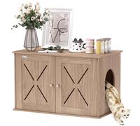 PawHut Cat Litter Box Enclosure, Cats House Litter Box Furniture with Double Doors and Side Entrance, Non-Slip Pads, Indoor Kitty House Hidden Washroom Toilet for Living Room, Walnut Brown Brown