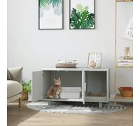 PawHut Wooden Cat Litter Box Enclosure & House with Nightstand/End Table Design, Scratcher, & Magnetic Doors, Grey