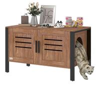 PawHut Cat Litter Box Enclosure w/ Tall Legs, Scratching Board, Dark Brown - Dark brown - MDF, Metal - 1