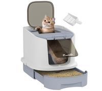 Pawhut Cat Litter Box, Hooded Cat Litter Tray With Lid, Scoop, Grey, Grey
