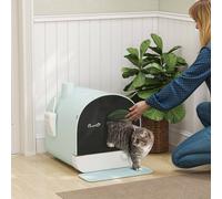 PawHut Cat Litter Box Kitten Litter Tray w/ Lid, Scoop, Filter, Flap Door