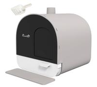 Pawhut Cat Litter Box Kitten Litter Tray W/hood, Scoop, Filter, Flap Door In Grey Grey