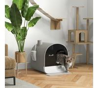 PawHut Cat Litter Box Kitten Litter Tray w/ Lid, Scoop, Filter, Flap Door, Grey