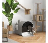Pawhut Cat Litter Box Kitten Litter Tray W/ Lid, Scoop, Filter, Flap Door, Grey