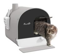 PawHut Cat Litter Box Kitten Litter Tray w/ Lid - Scoop - Filter - Flap Door - Grey | TJ Hughes