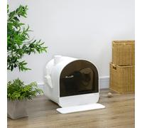 PawHut Cat Litter Box Kitten Litter Tray w/ Lid, Scoop, Filter, Flap Door - White - PP - 1