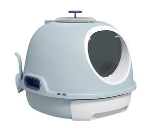 PawHut Cat Litter Box Toilet with Litter Scoop Enclosed Drawer, Front Entry Top Exit, Easy To Clean Blue