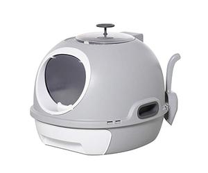 PawHut Cat Litter Box Toilet with Litter Scoop Enclosed Drawer, Front Entry Top Exit, Easy To Clean Grey
