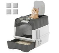 PawHut Cat litter Box with Lid, Pull-Out Drawer Tray, Scoop, Privacy, Grey