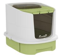 PawHut Cat Litter Box with Lid, Scoop, Deodorisation Bags, Top Entry, Green