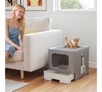 Pawhut Cat Litter Box With Lid, Slide-Out Drawer In Grey Grey