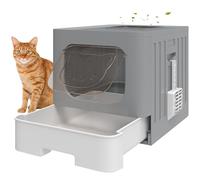 PawHut Cat Litter Tray Cat Litter Box with Lid Slide-Out Drawer Tray Grey
