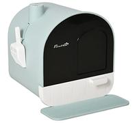 PawHut Cat Litter Tray, Hooded Cat Litter Box with Mat, Scoop, Filter, Flap Door, 43 x 44 x 47cm - Green